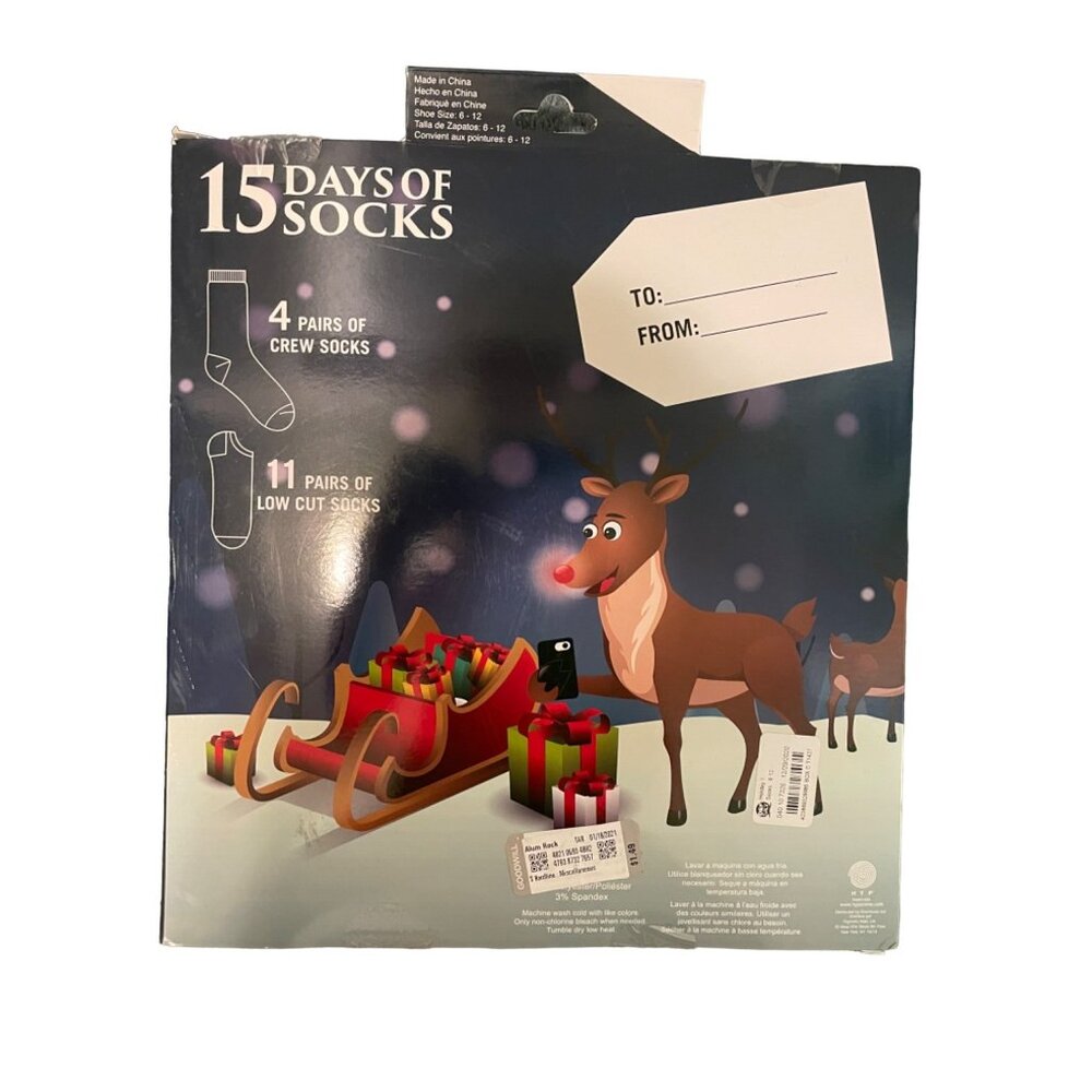 15 Days Of Socks Mens Shoe Sizes 6-12 Includes 4 Crew & 11 Low Cut Holiday Desig